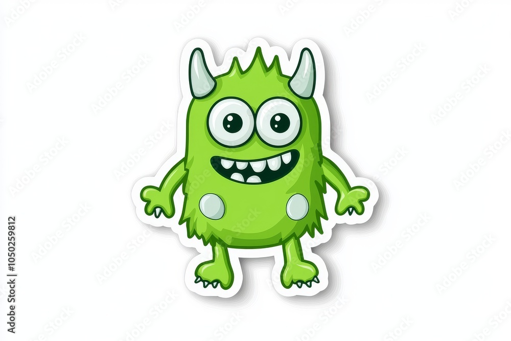 A cheerful green cartoon monster with big eyes, horns, and a friendly smile, perfect for children's designs. A cheerful green cartoon monster with big eyes, horns, and a friendly smile, perfect for children's designs.
