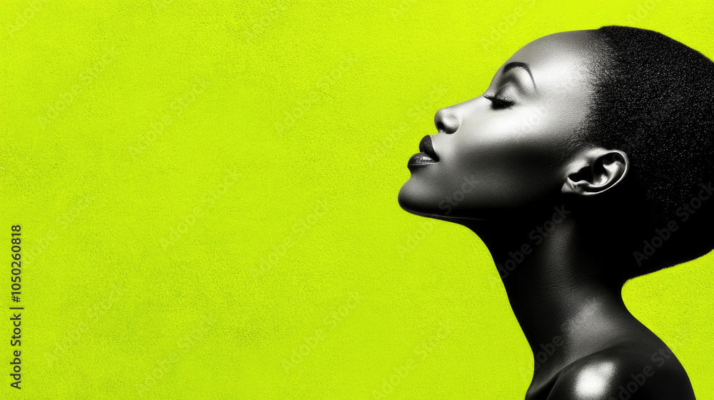 Elegant profile silhouette against vibrant green background Elegant profile silhouette against vibrant green background