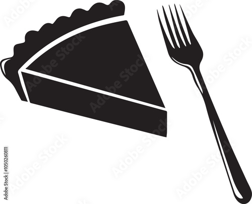 Silhouette of a slice of pie with a fork beside it vector silhouette