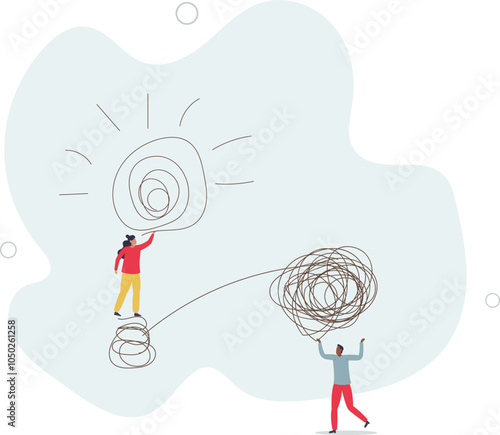Proactive and reactive thinking, chaos and order theory or simplify idea to solve difficulty problems concept.flat characters.