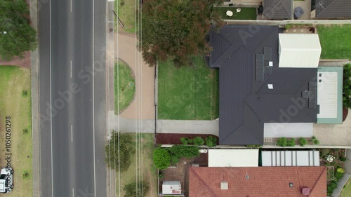 A aerial top down view of a suburb neighbourhood