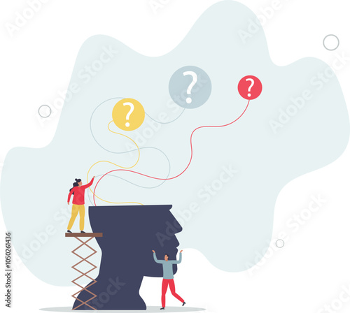 Making decision .people think on analysis of multiple questions in head,flat characters.