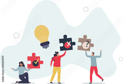 people holding puzzle and light bulb .Making decision.flat characters.