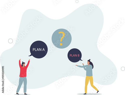 Business solution and goals.Cartoon people choose between options, plan A and B scenario.flat characters.