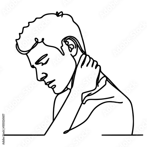 one line drawing man with a neck pain vector illustration template design