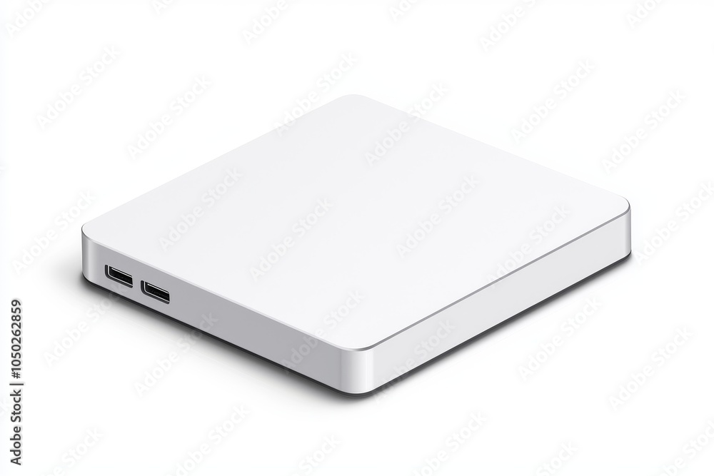Sleek white external hard drive with dual ports, ideal for modern tech setups and data storage needs. Sleek white external hard drive with dual ports, ideal for modern tech setups and data storage needs.