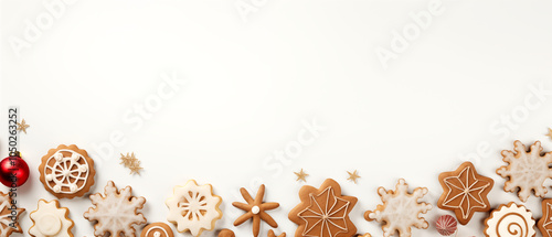 Gingerbread cookies. Christmas banner with copy space. 