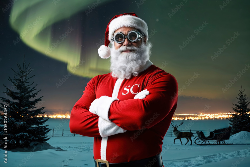 Sc Santa half-length portrait of Santa Claus as a muscular superhero wearing a ...