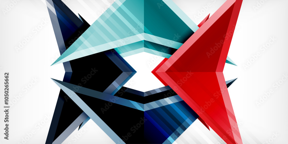 Arrows with 3d effect abstract background. Triangles on light grey backdrop Arrows with 3d effect abstract background. Triangles on light grey backdrop