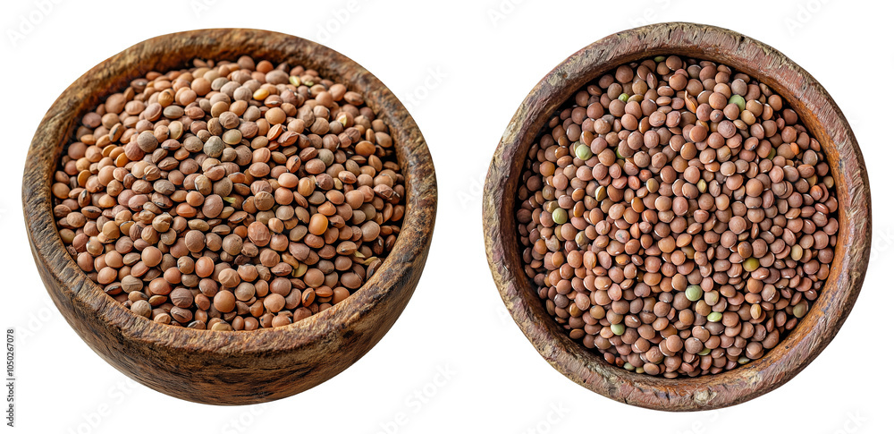 Fototapeta premium Lentils in Rustic Bowl, Isolated on Transparent Background, Suitable for Plant-Based Food Packaging, Healthy Recipe Illustrations