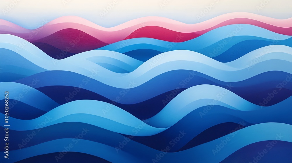 Abstract Ocean Waves in Shades of Blue and Pink Abstract Ocean Waves in Shades of Blue and Pink