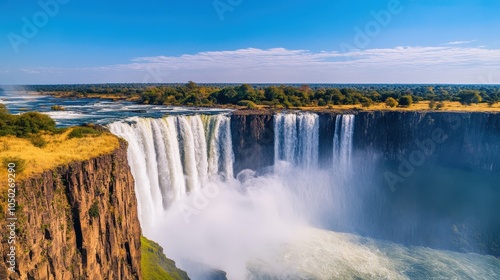 Scenic Waterfall View from Above with Lush Landscape