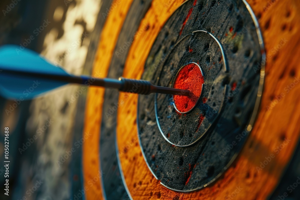Arrow is hitting the center of an archery target, symbolizing success and precision Arrow is hitting the center of an archery target, symbolizing success and precision