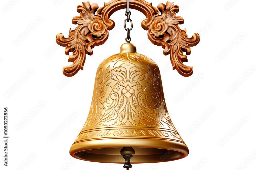 Traditional church bell with engraved details on a transparent background Traditional church bell with engraved details on a transparent background