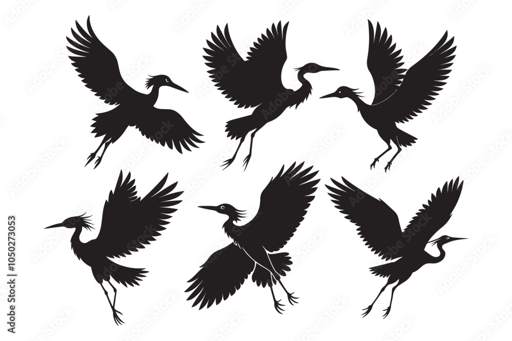 Obraz premium Cattle Egret Silhouette Vector Illustration, Cattle Egret Silhouette Bundle