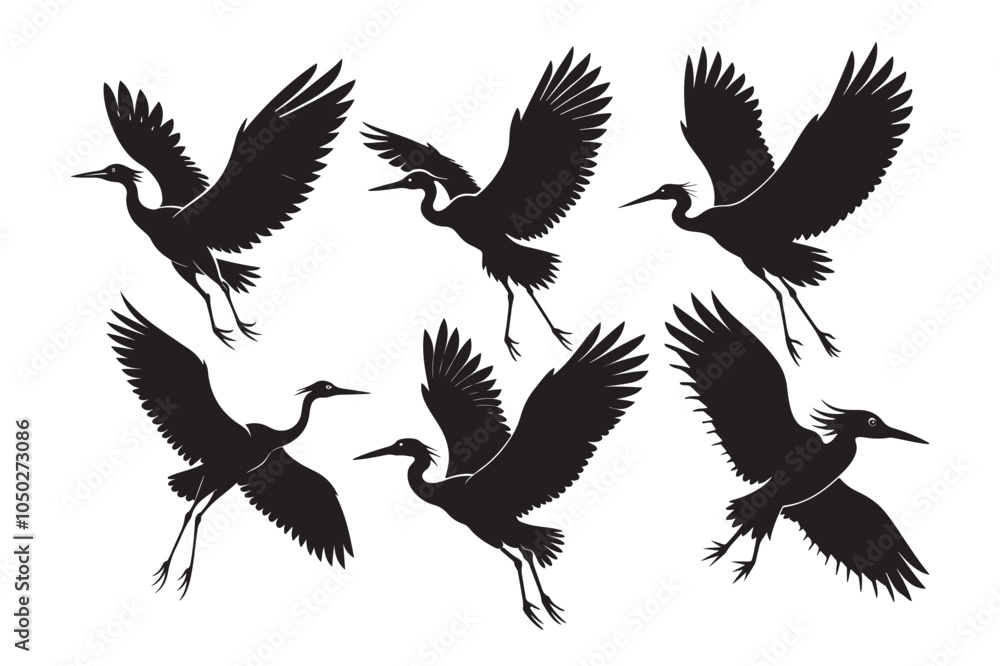 Fototapeta premium Cattle Egret Silhouette Vector Illustration, Cattle Egret Silhouette Bundle