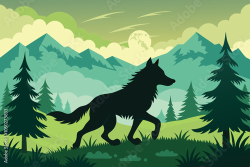 Vector silhouette of a Mackenzie Valley Wolf running animal design