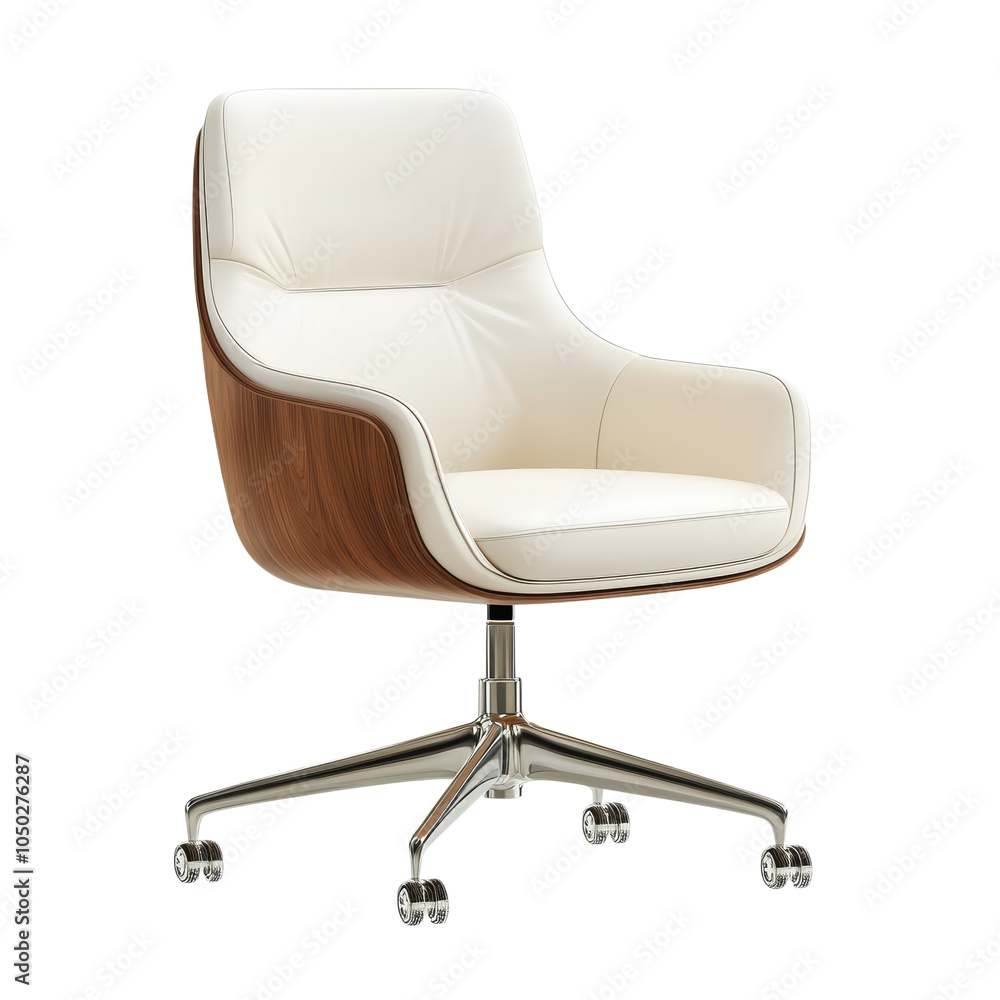 Elegant Modern Office Chair with Wood Accents on white background Elegant Modern Office Chair with Wood Accents on white background