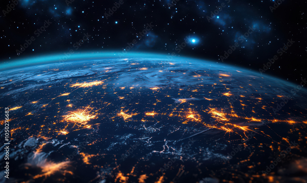 Obraz premium Earth at night with city lights glowing