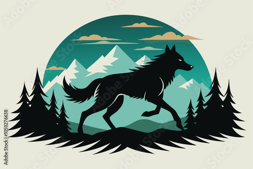 Vector silhouette of a Mackenzie Valley Wolf running animal design