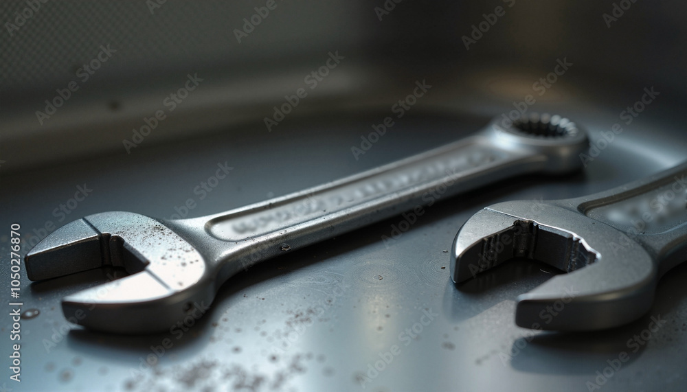 Fototapeta premium Close-up of wrench tools on metallic surface
