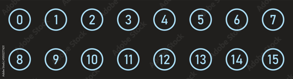 Numbers. Font design for number zero to 15 on black background. Numbers. Font design for number zero to 15 on black background.