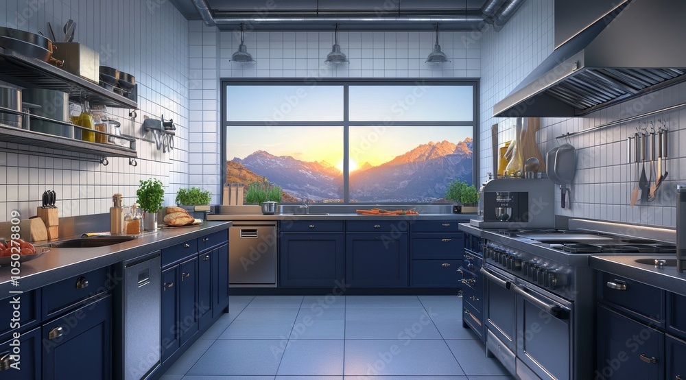 Modern Kitchen with Mountain V Modern Kitchen with Mountain V