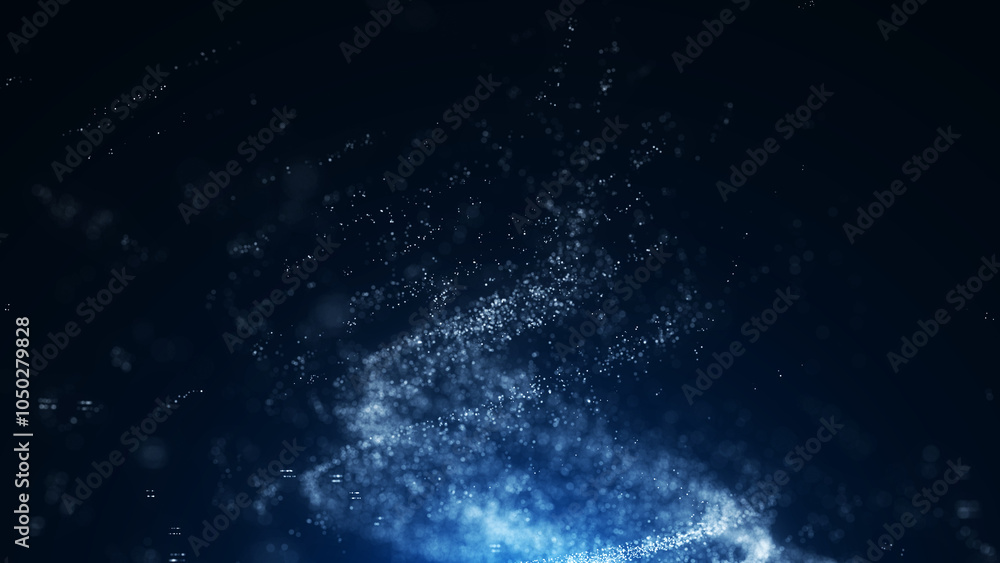 Fototapeta premium Abstract background with vortex particles. Dynamic wave in space with dust. Futuristic whirlwind with points after explosion. 3D cloud data. Wormhole with flow dots. 3D rendering.