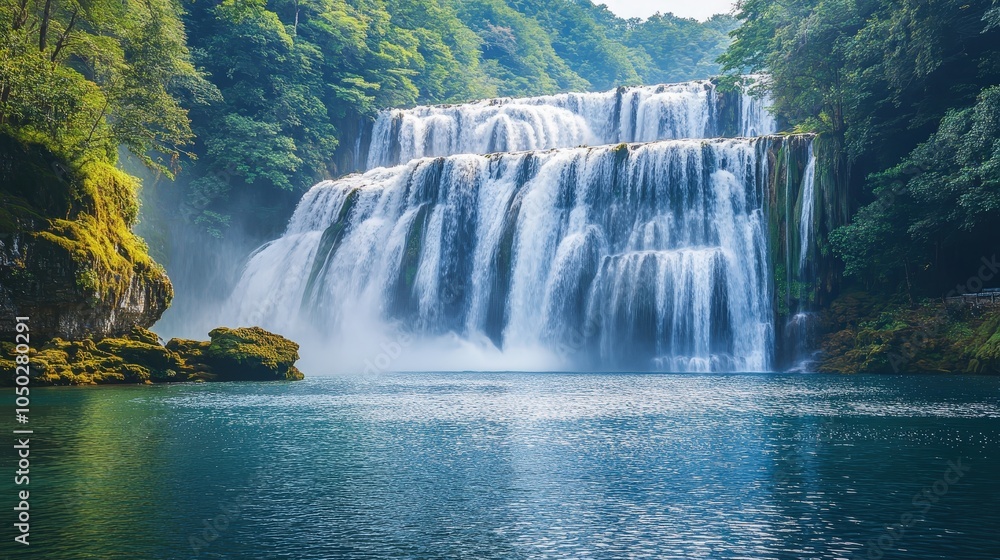 Naklejka premium Massive Waterfalls in Rainforest Setting