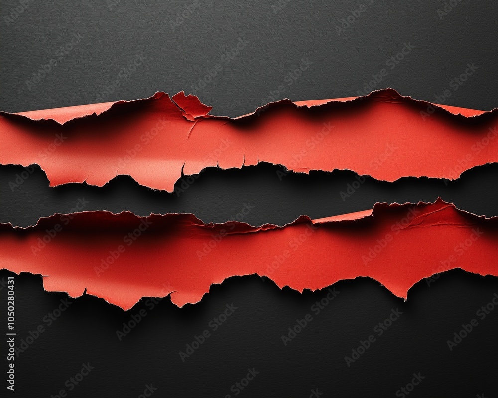 red ripped paper torn edges strips , isolated on black background red ripped paper torn edges strips , isolated on black background