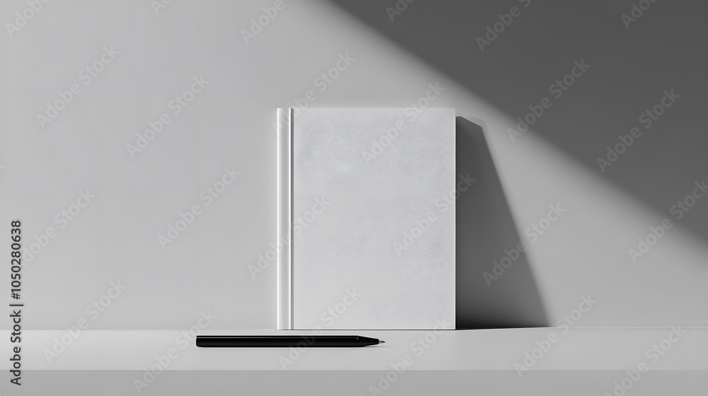 A minimal setup with a plain white notebook and one black pen, placed neatly on a table, plain background, 4K resolution A minimal setup with a plain white notebook and one black pen, placed neatly on a table, plain background, 4K resolution