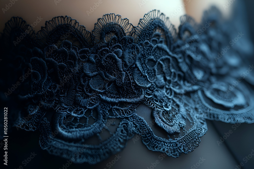 Fototapeta premium A close-up of intricate black lace, showcasing delicate floral patterns and fine details against a soft background.