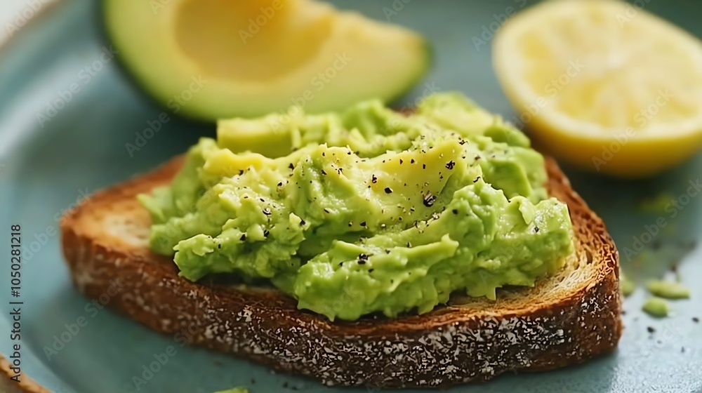 Avocado toast on a blue plate. Avocado toast on a blue plate.