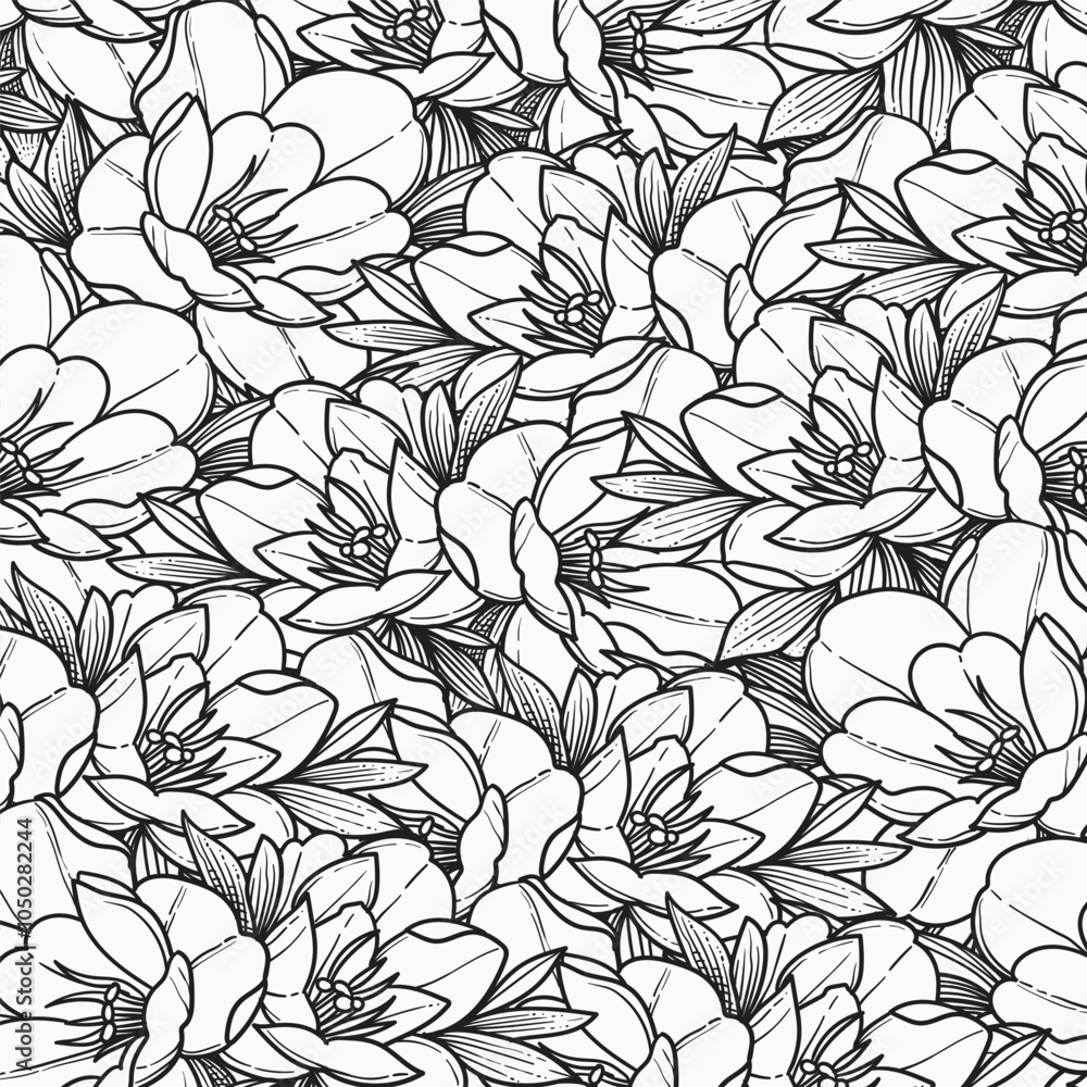 Obraz premium Seamless pattern with hand drawn flowers. Vector illustration 