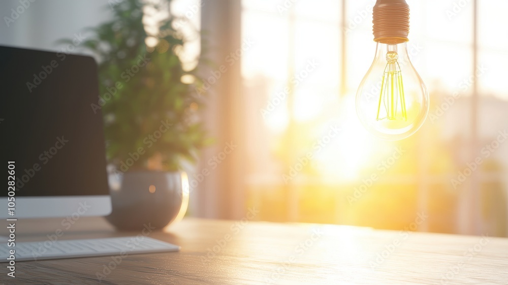 Fototapeta premium Bright Office Concept with Lightbulbs and Natural Light