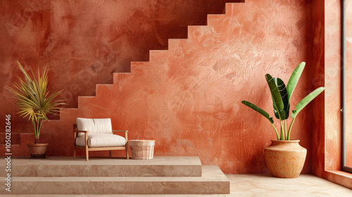 terra cotta accent armchair in spacious room