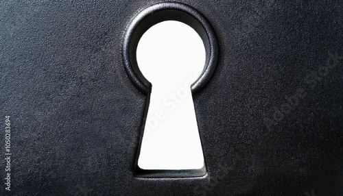 close up of a dark keyhole with white background photo