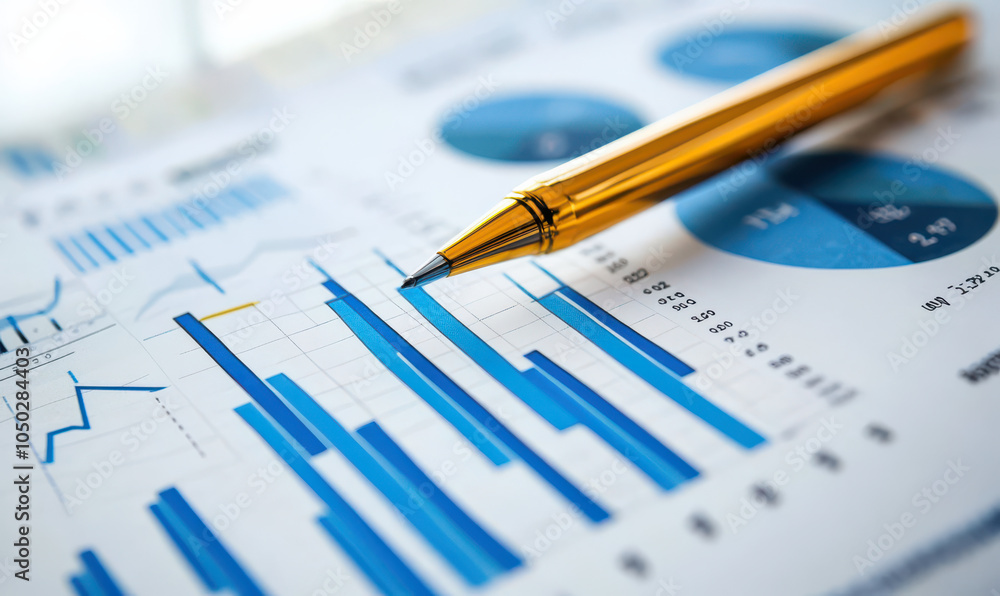 gold pen rests on chart of business growth and financial planning gold pen rests on chart of business growth and financial planning