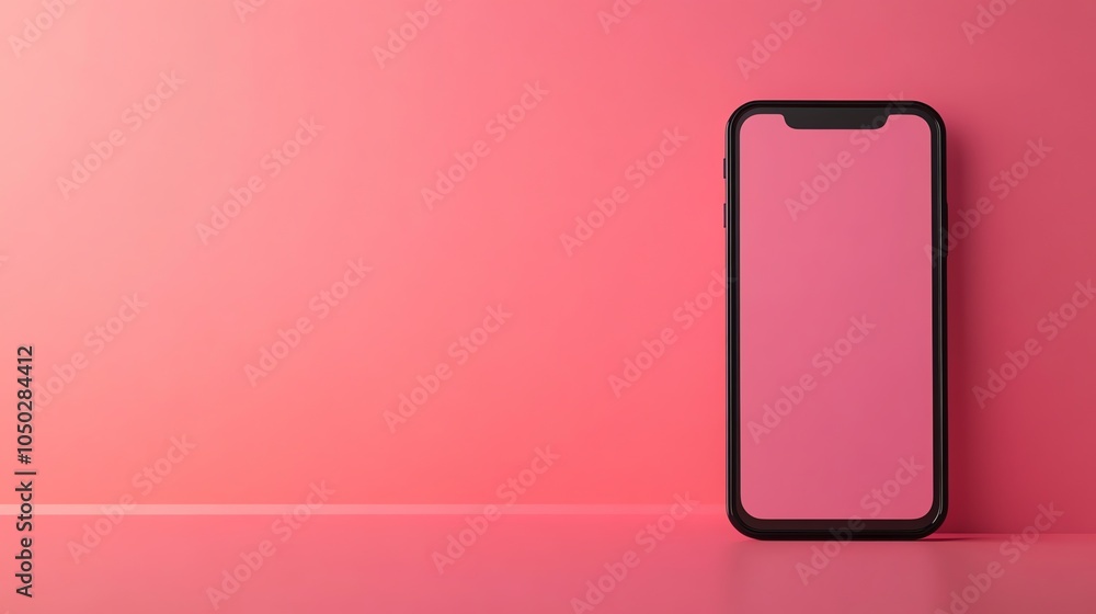 A black smartphone with a pink screen on a pink background. A black smartphone with a pink screen on a pink background.