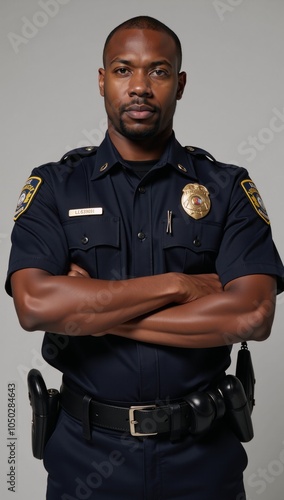 Image of a Cross-armed African American Police Officer Portrait