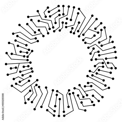 Circuit board circle frame. Abstract digital round frame, hardware board and electronic motherboard pattern vector. Programming science, computer system element