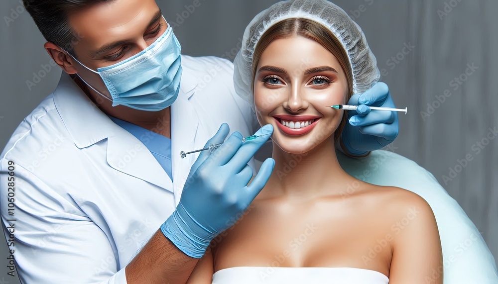 Naklejka premium Woman Getting a Facial Injection.