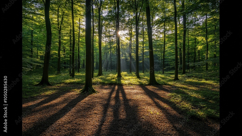 Fototapeta premium Serene Morning Light in a Lush Forest