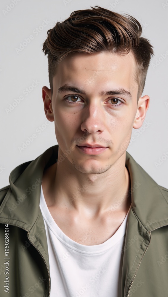 Obraz premium Portrait showcasing a stylish young openly-gay individual against minimal background