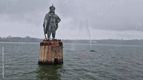 Bhopal, Madhya Pradesh, India- 2024, Jul 28: Raja Bhoj's statue in the lake. photo