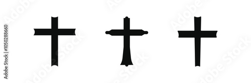 collection of hand-drawn christian crosses in black and white vector illustrations