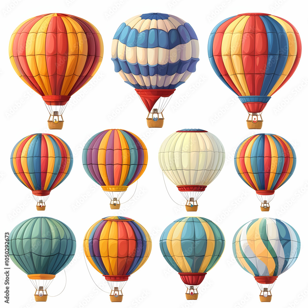 Fototapeta premium Colorful cartoon hot air balloons isolated on white.
