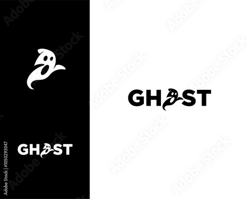 Cute little ghost logo design. Combining ghost elements in the word ghost.
