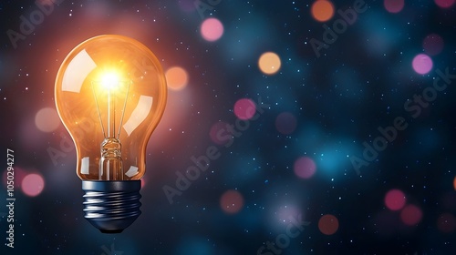 Glowing light bulb set against a vibrant bokeh filled nebula backdrop symbolizing innovation creativity and the power of technology to illuminate new ideas and possibilities