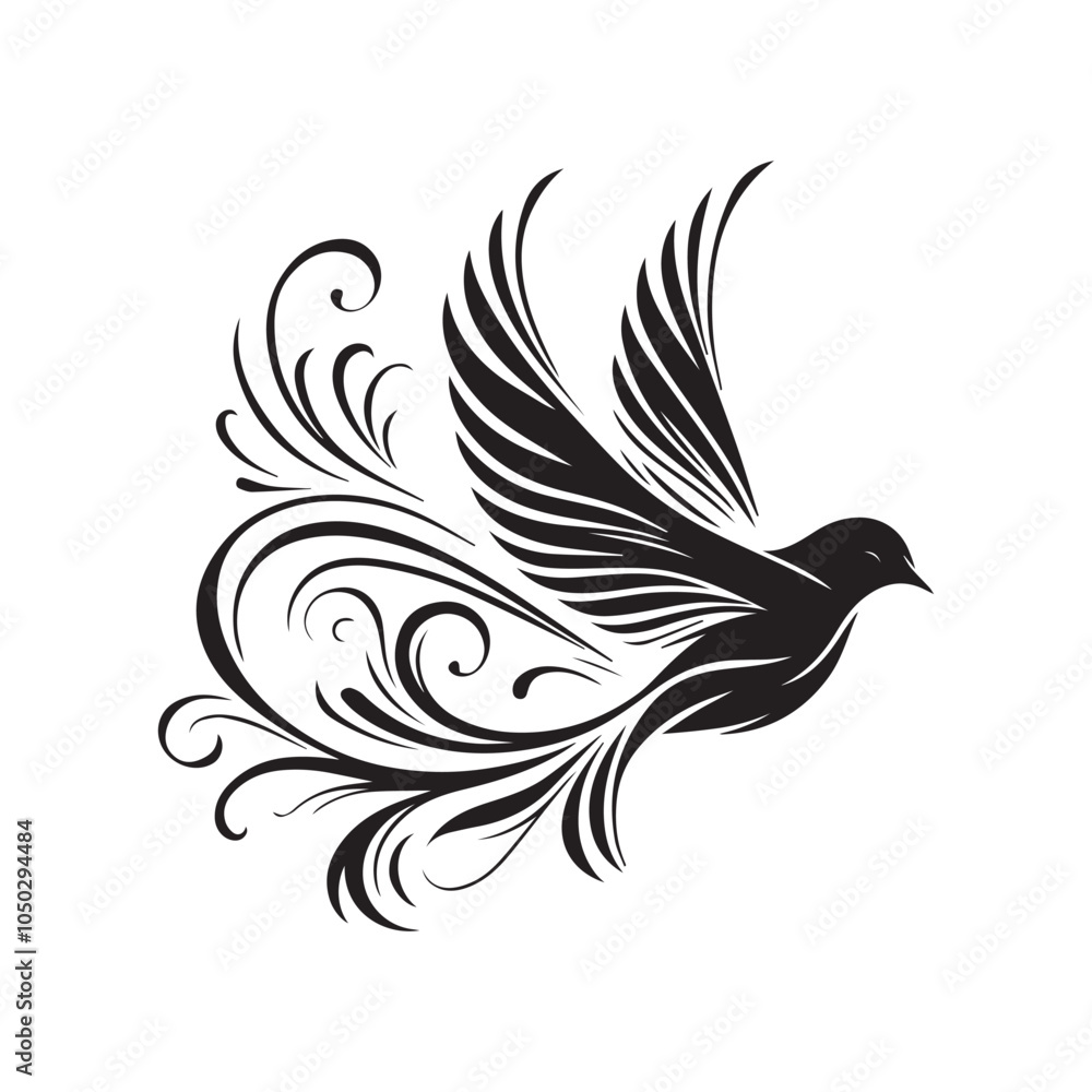 Obraz premium Flying Bird silhouette in Vector illustration. isolated bird flying. tattoo design. 